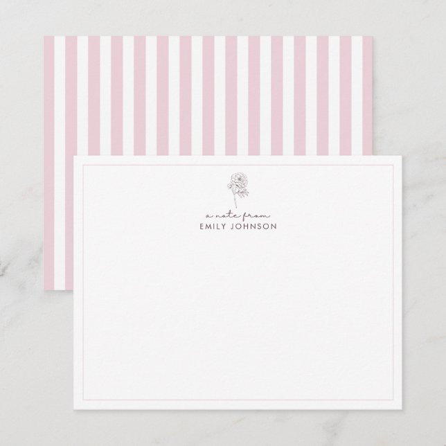 Pink flower & Stripes a Note From Flat Note Card (Front/Back)