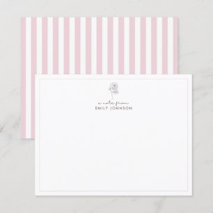 Pink flower & Stripes a Note From Flat Note Card