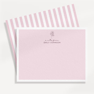 Pink flower & Stripes a Note From Flat Note Card