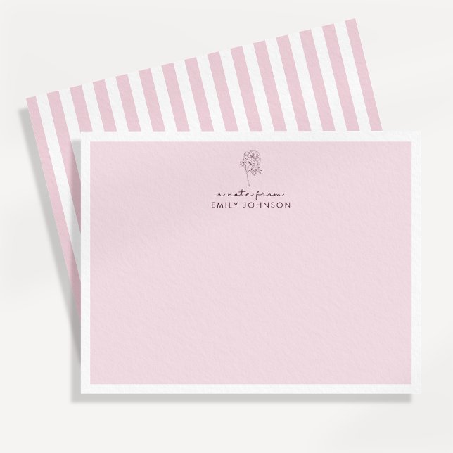 Pink flower & Stripes a Note From Flat Note Card (Creator Uploaded)