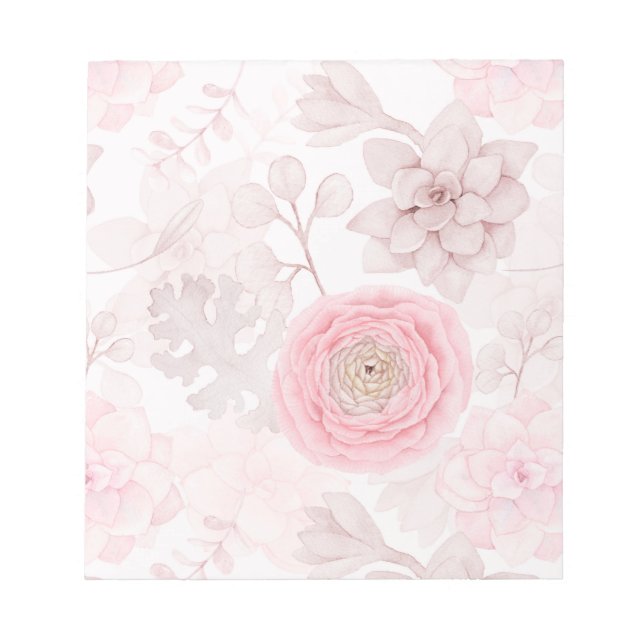 Pink Flower Succulent Illustration Summer Pattern Notepad (Front)