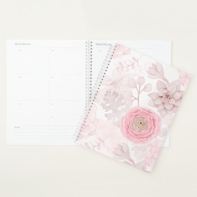 Pink Flower Succulent Illustration Summer Pattern Planner (Display)