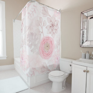 Pink Flower Succulent Illustration Summer Pattern Shower Curtain