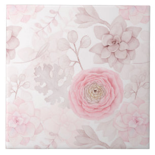Pink Flower Succulent Illustration Summer Pattern Tile
