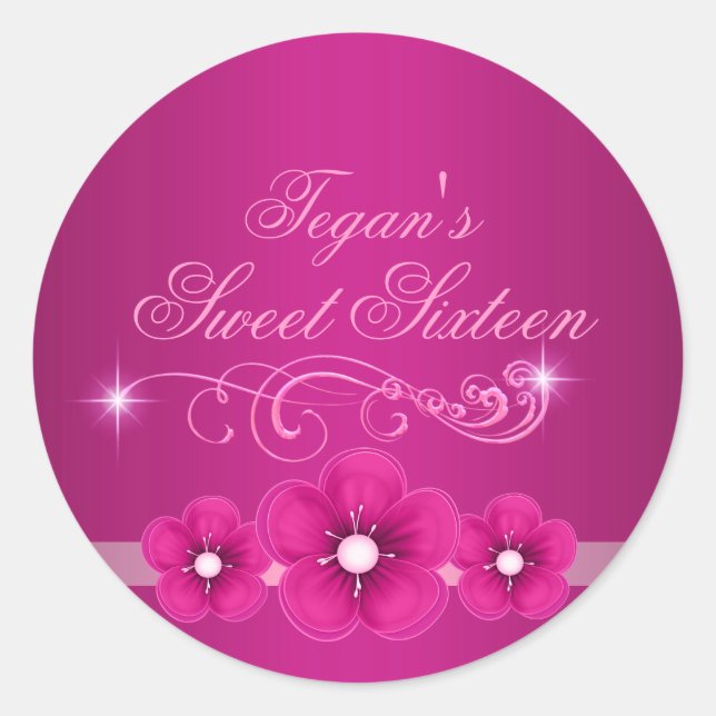 Pink Flower Sweet 16 Envelope Sticker/seal Classic Round Sticker (Front)