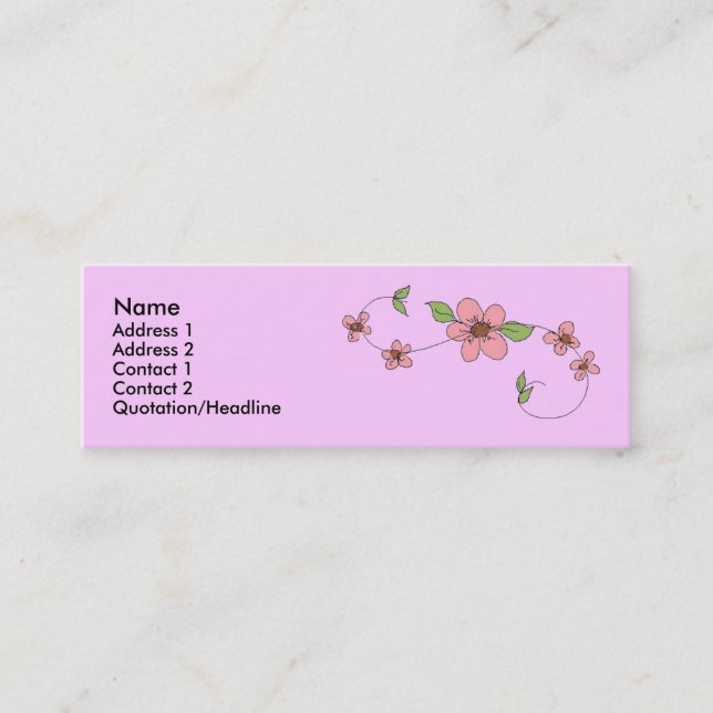 Pink Flower Swirl Mini Business Card (Front)