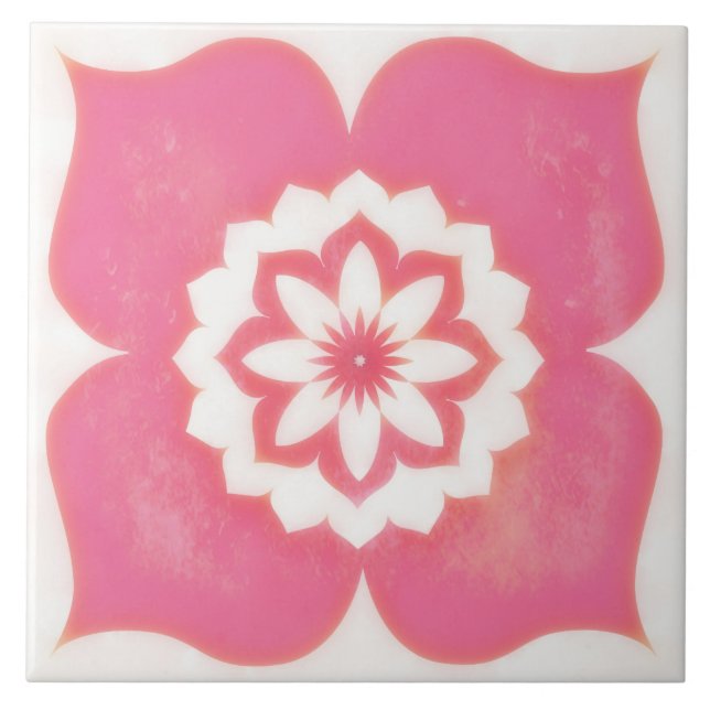 Pink Flower Symbol Decorative Tile Square (Front)