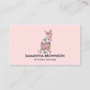 Pink Flower Texture Cat Pet Sitting Business Card