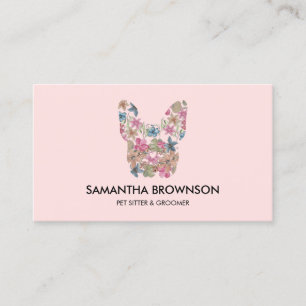 Pink Flower Texture French BullDog Pet Sitting Business Card
