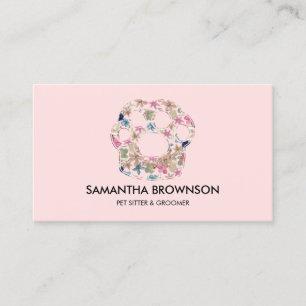 Pink Flower Texture Paw Pet Sitting Business Card
