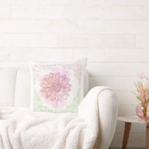 "Pink Flower Throw Pillow" Cushion