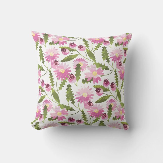 Pink Flower Throw Pillow-Outdoor Cushion (Front)