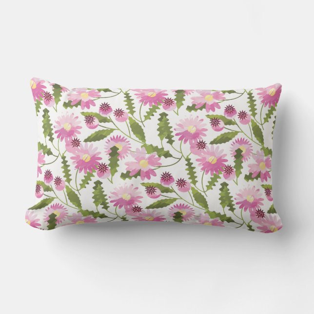Pink Flower Throw Pillow-Outdoor Lumbar Cushion (Front)