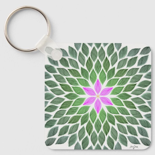 pink flower tile key ring (Front)