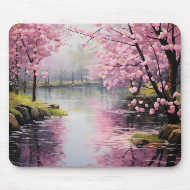 Pink Flower Tree Nature Mouse Mat (Front)