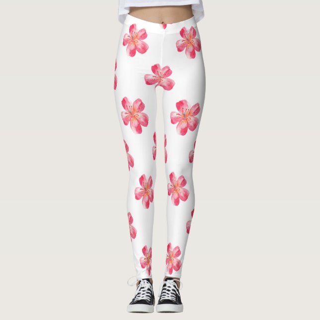 Pink Flower Tropical Leggings (Front)