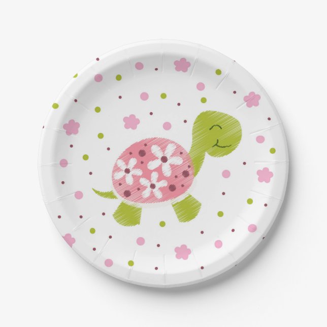 Pink Flower Turtle Party Plate (Front)