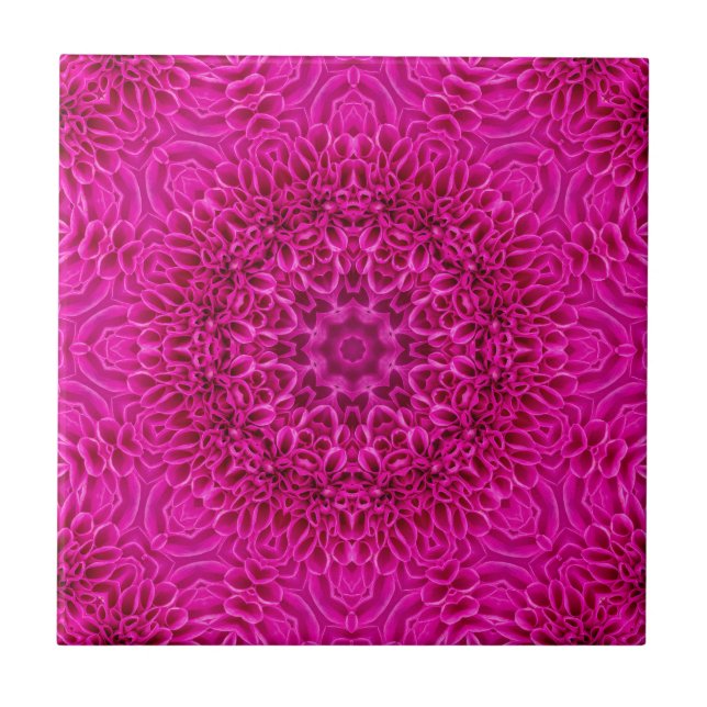 Pink Flower Vintage Fractal Kaleidoscope Tile (Front)