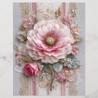Pink Flower Vintage Junk Journal Scrapbook Paper