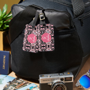 pink flower vintage pattern custom Calligraphy Luggage Tag