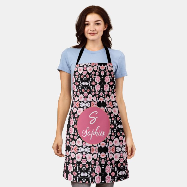 pink flower vintage pattern | Custom Monogram Apron (Worn)