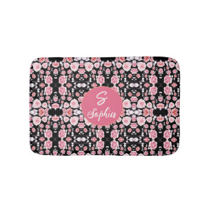 pink flower vintage pattern Custom Monogram Bath Mat