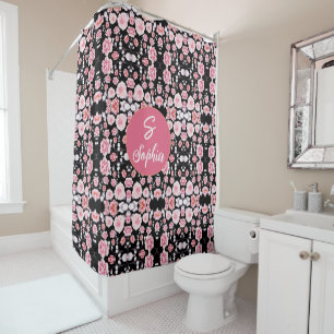 pink flower vintage pattern   Custom Monogram Shower Curtain
