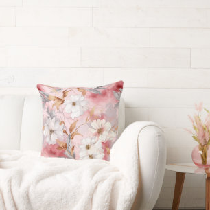 Pink Flower Watercolor Floral Botanical Cushion