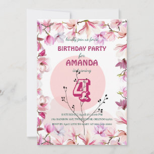 Pink Flower watercolor gradient flora Birthday Par Invitation