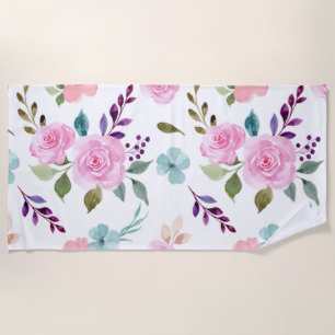 Pink flower watercolor seamless beach towel