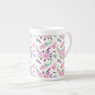 Pink flower watercolor seamless bone china mug