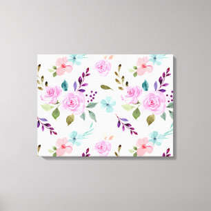 Pink flower watercolor seamless canvas print