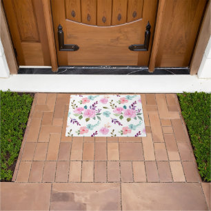 Pink flower watercolor seamless doormat