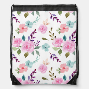 Pink flower watercolor seamless drawstring bag