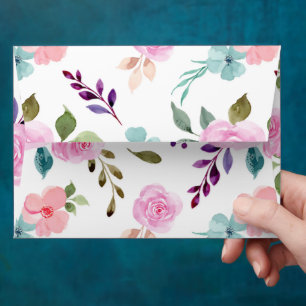 Pink flower watercolor seamless envelope