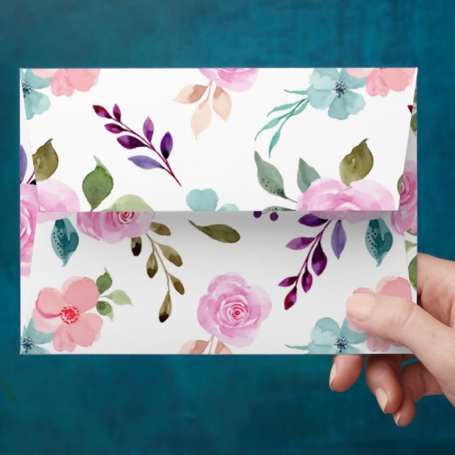 Pink flower watercolor seamless envelope (Hand)