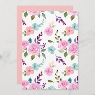 Pink flower watercolor seamless holiday card
