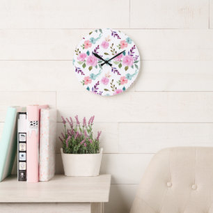 Pink flower watercolor seamless large clock