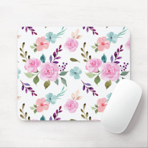 Pink flower watercolor seamless mouse mat
