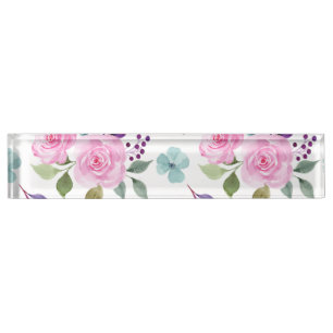 Pink flower watercolor seamless nameplate
