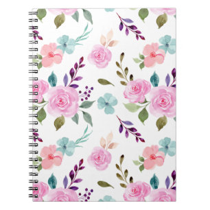 Pink flower watercolor seamless notebook