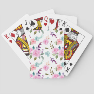 Pink flower watercolor seamless playing cards