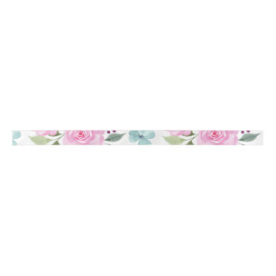 Pink flower watercolor seamless satin ribbon