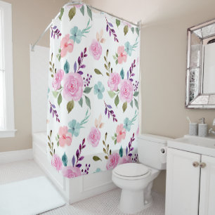 Pink flower watercolor seamless shower curtain