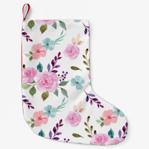 Pink flower watercolor seamless small christmas stocking