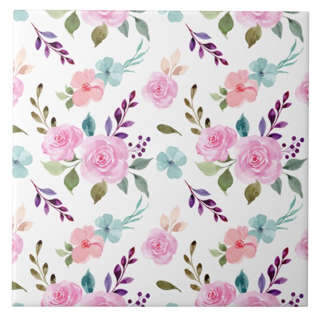 Pink flower watercolor seamless tile (Front)