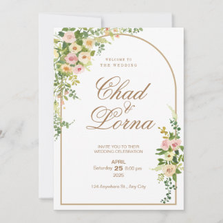 Pink Flower Watercolor Wedding Invitation Card