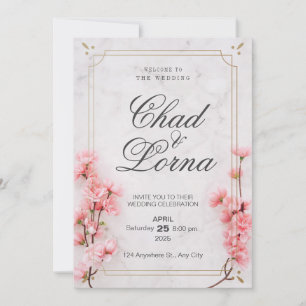 Pink Flower Watercolor Wedding Invitation Card