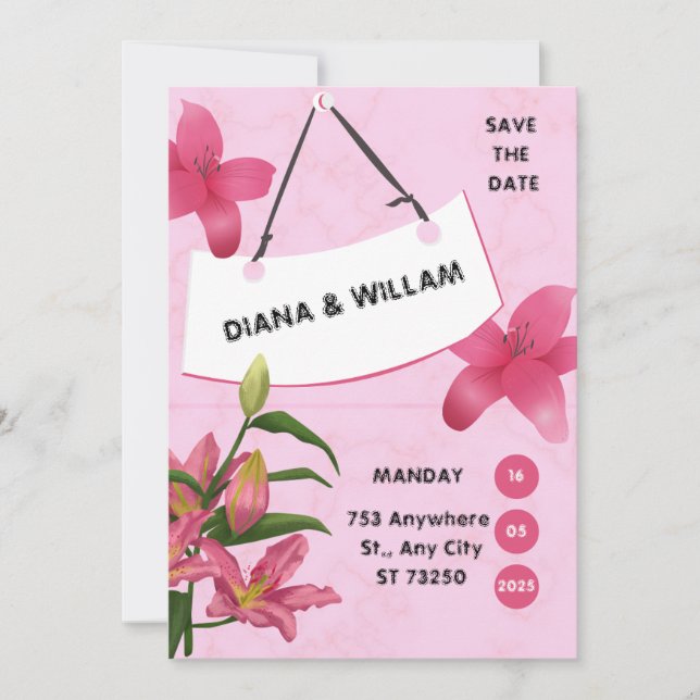 Pink Flower Wedding Invitation (Front)
