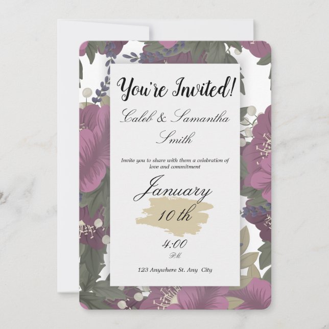 Pink Flower Wedding Invitation (Front)